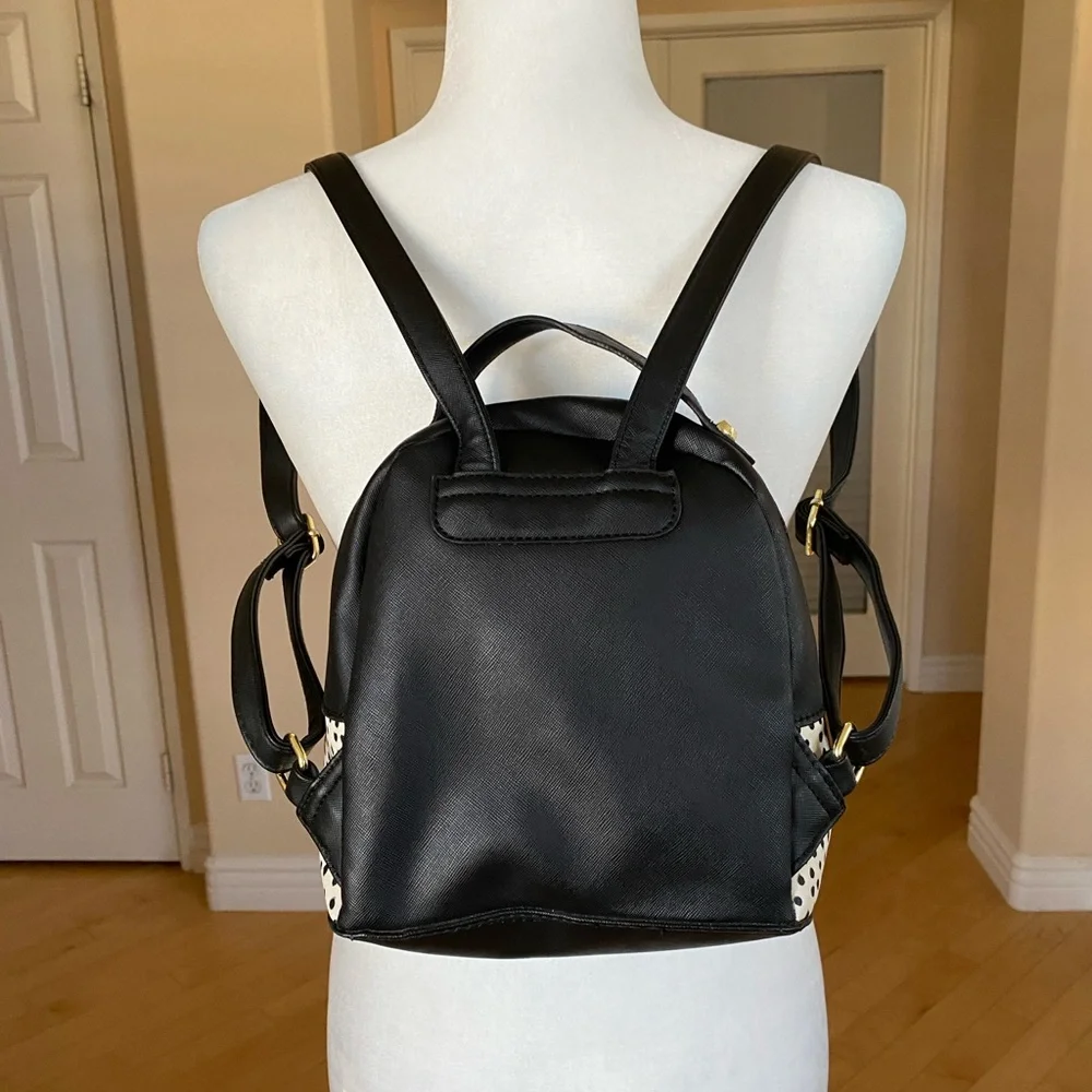 Betsey Johnson Black and White Polka Dot Mini Backpack with Vibrant Accents